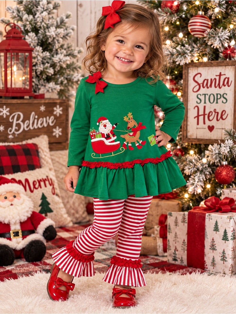 New w/ tags! Rare Editions Green and Red Santa Reindeer Set